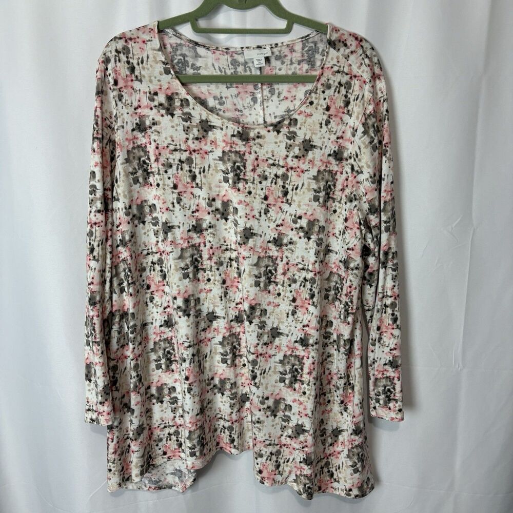 J. Jill Pure Jill Gray Pink & White Watercolor Tie Dye Modal Tunic Top Size 2X